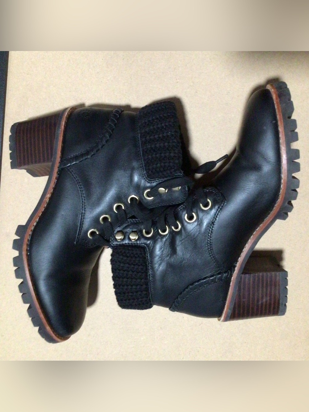 Jack Rogers Women's Black Chunky Heel Lace-Up Ankle Boots size 7